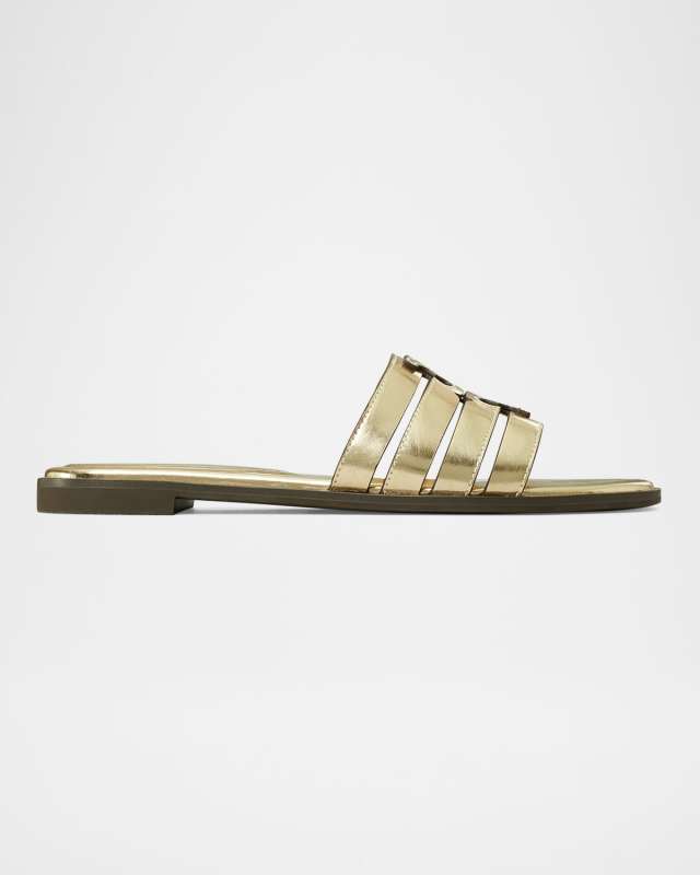 Ines Caged Metallic Flat Slide Sandals
